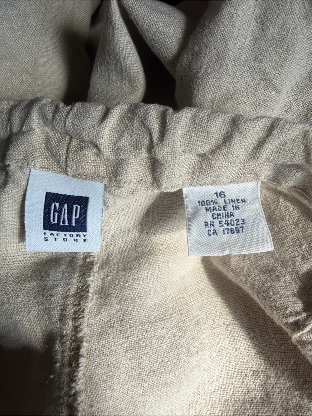 GAP Factory| 100% Linen Pull-On Pants | Size 16 | Oatmeal Beige | Relaxed Fit - Picture 5 of 5